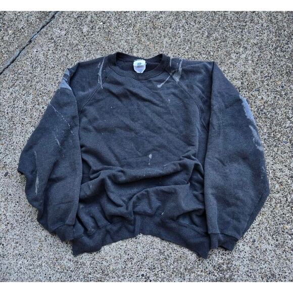 Vtg 90s Acid Wash Bleach Distressed Faded Blank Crewneck Sweatshirt Black XL - Picture 3 of 6